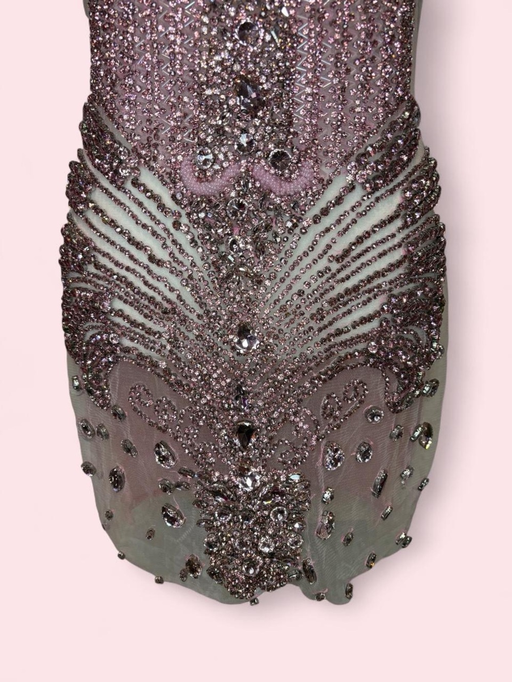 Bodycon Bedazzled Gem Sheer Pink Dress with Velvet Back - Picture 3 of 9
